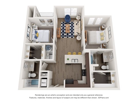 Floor plan for 2 beds, 2 baths, 900 sqft
